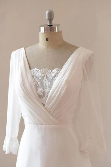 A-Line Chiffon Lace White Satin Weddig Dress
