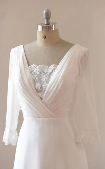 A-Line Chiffon Lace White Satin Weddig Dress