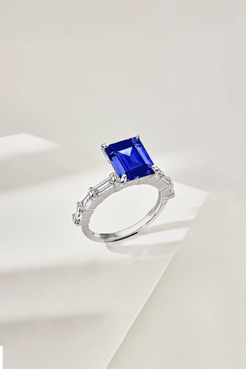 4 Carat Rectangle Sapphire Engagement Ring - KissProm