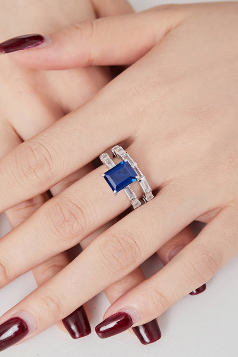 4 Carat Rectangle Sapphire Engagement Ring - KissProm