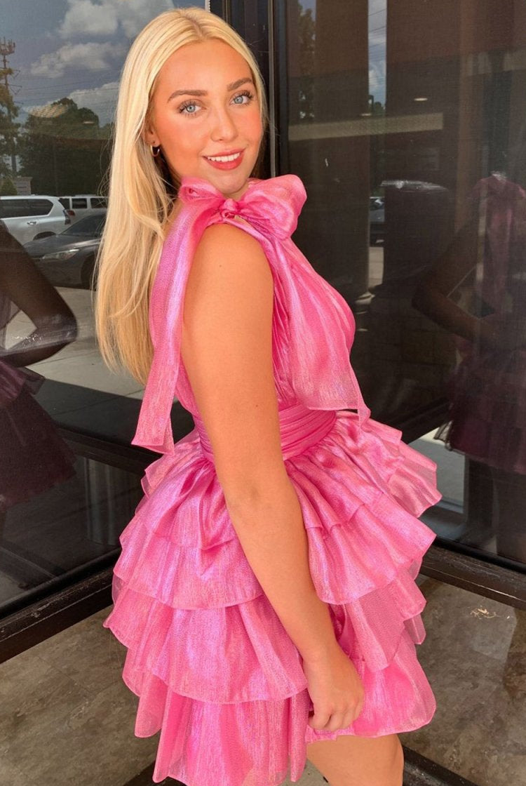 Joleen | Trendy A-Line Tiered Homecoming Dress with Bow