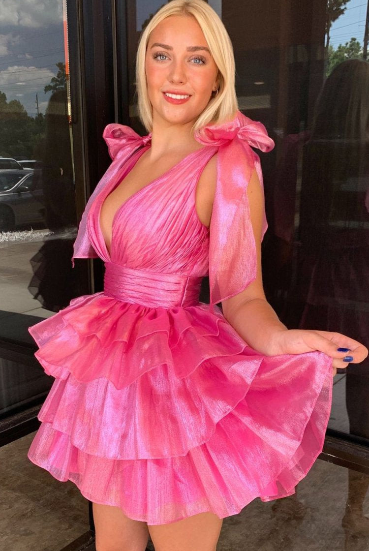 Joleen | Trendy A-Line Tiered Homecoming Dress with Bow