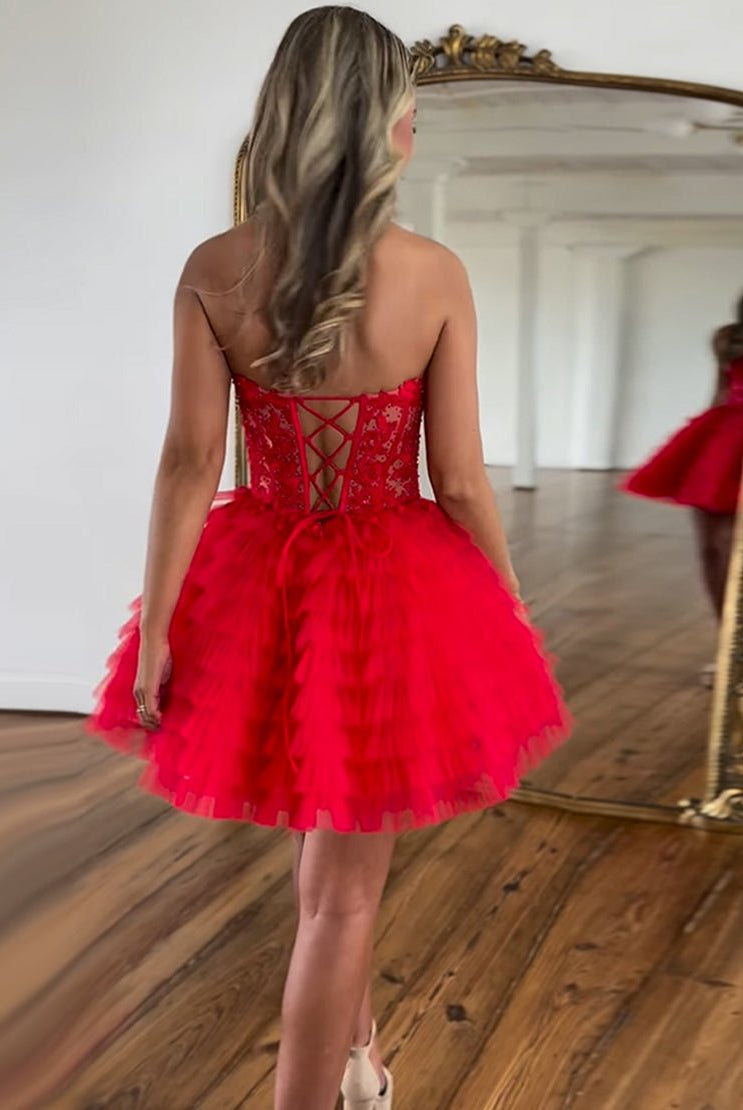 Jasna | A-Line Ruffled Yellow Strapless Corset Short Homecoming Dress