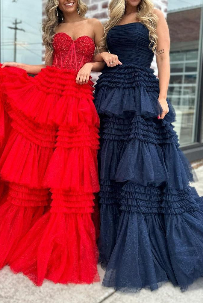 Adelyn |A-Line Sweetheart Tiered Long Tulle Prom Dress
