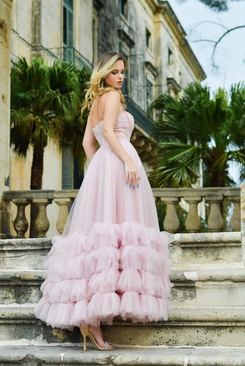 Sutton |A-line Corset Strapless Tulle Prom Dress with Ruffles