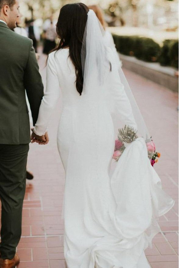Kylie | Satin Chapel Train Mermaid Long Sleeve Wedding Dress