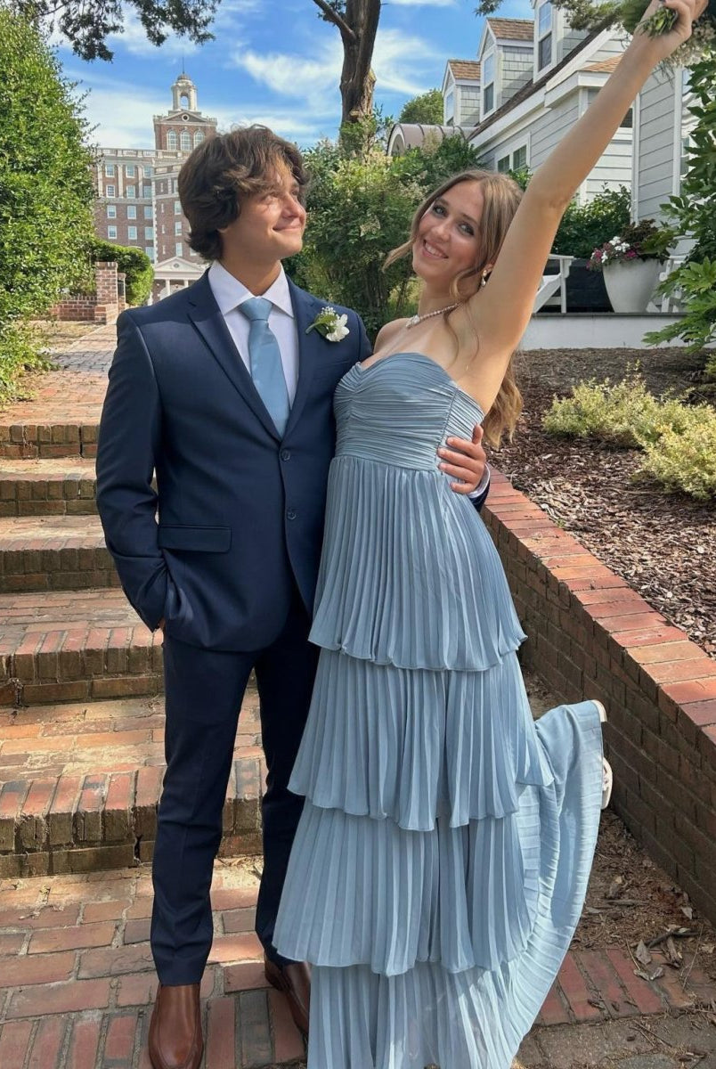 Khalani | Strapless Emerald Green Ruffle Multi-Layer Long Prom Dress