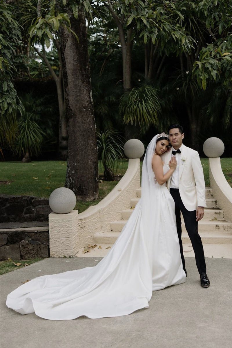 Elegant A-Line Strapless Satin Wedding Dress with Slit