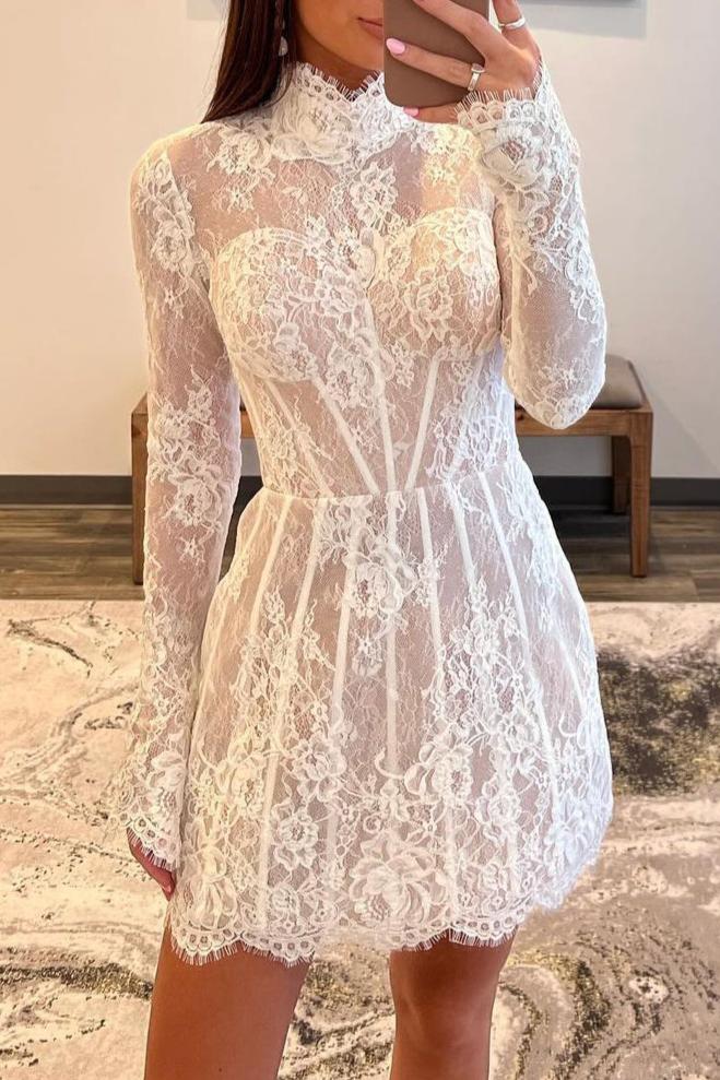 Kasen | Charming Sheath High Neck Lace Short Homecoming Dresses