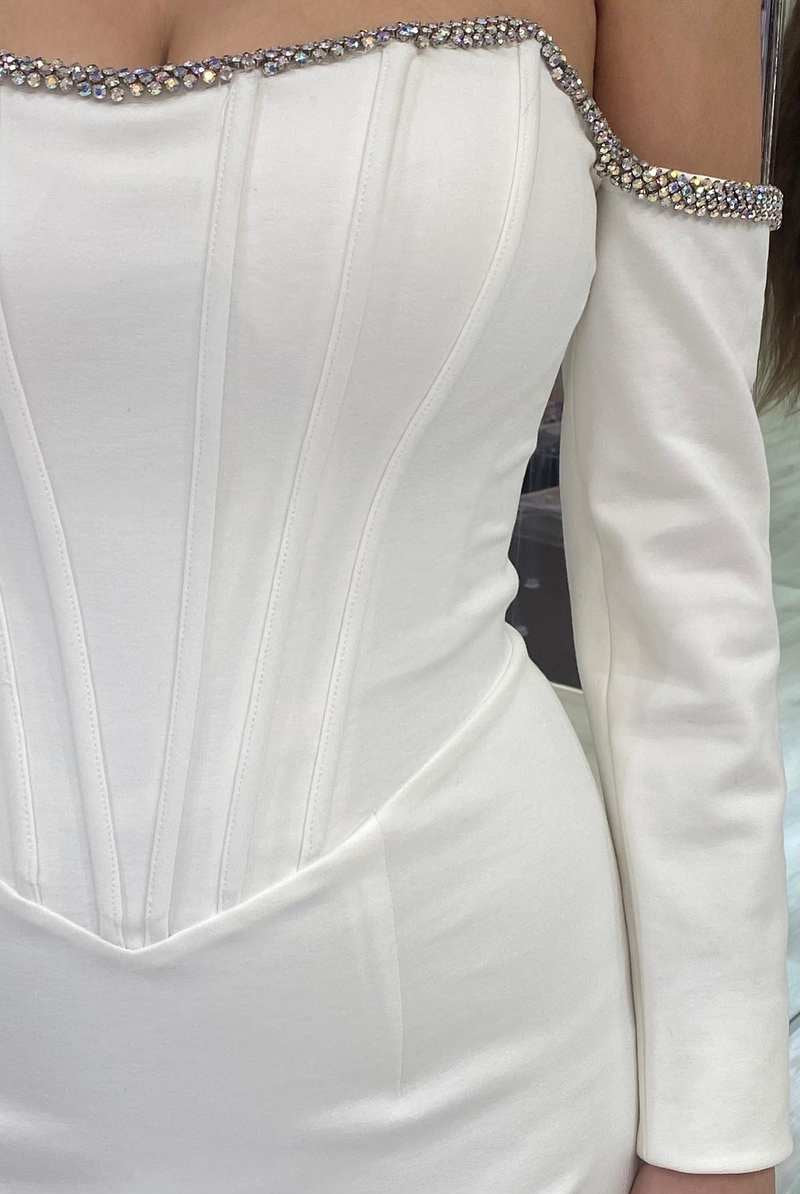 Aqua Off - the - Shoulder Long Sleeve Mermaid Formal Dress - KissProm