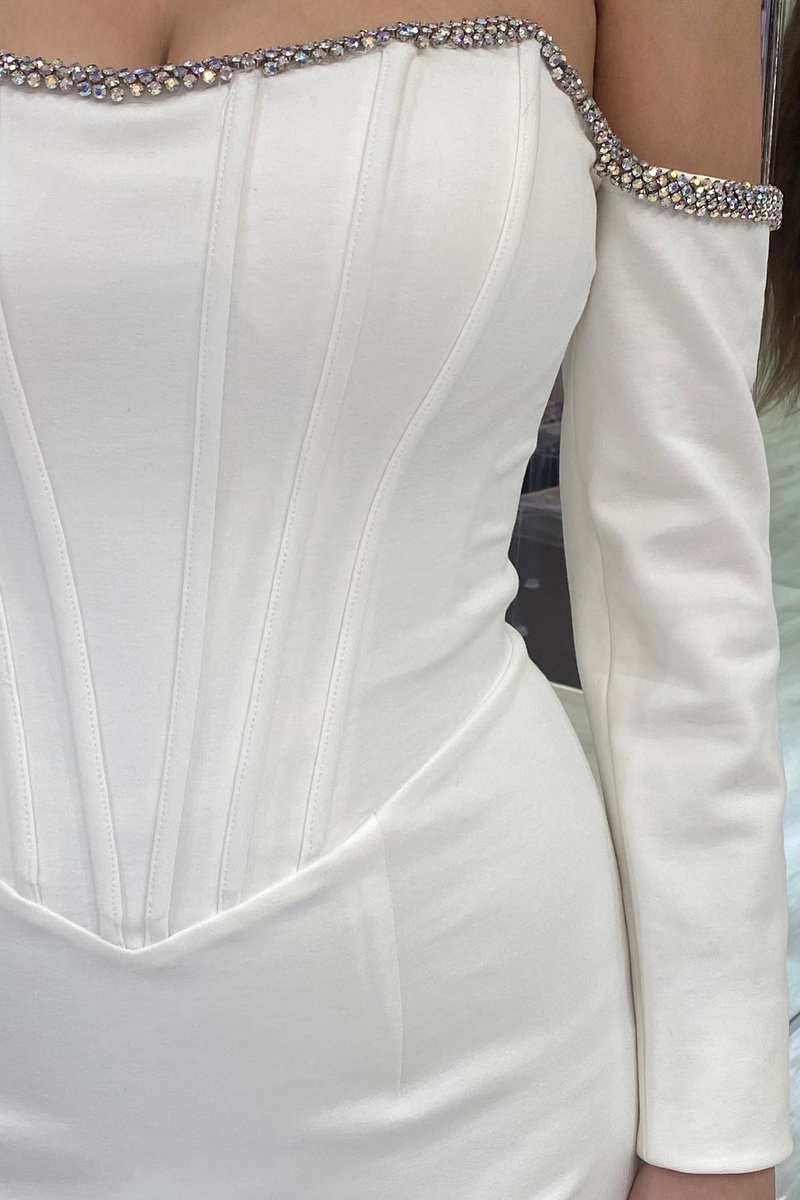 Aqua Off - the - Shoulder Long Sleeve Mermaid Formal Dress - KissProm