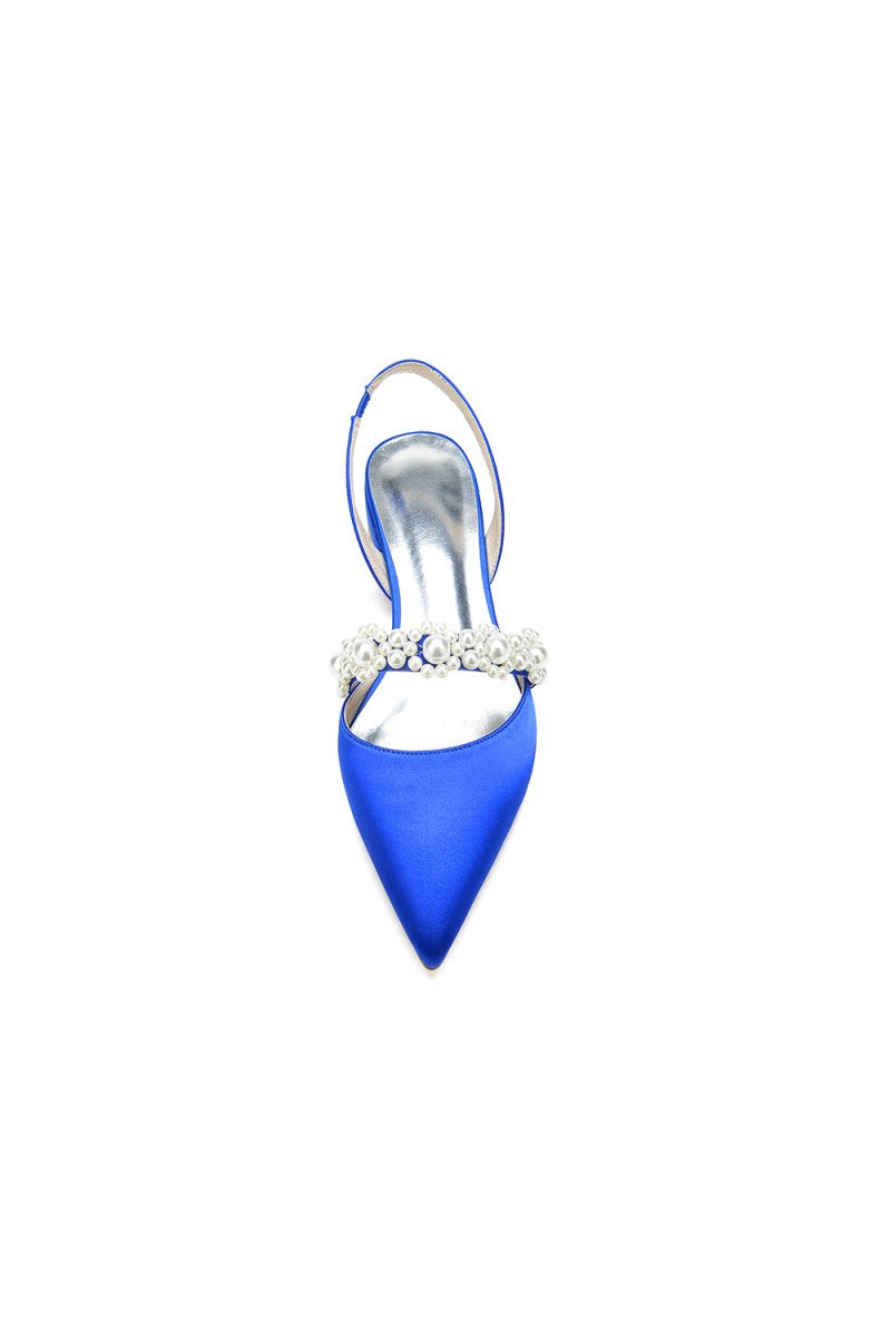 Satin Pointed Toe Pearl Kitten Heels - KissProm