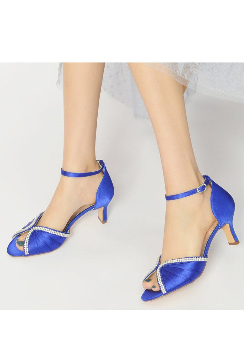 Elegant Rayel Blue Satin Pump with Rhinestone Accents - KissProm