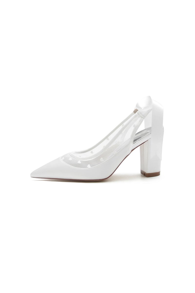White Hybrid Pump with Transparent Mesh and Silver Heel Accent - KissProm