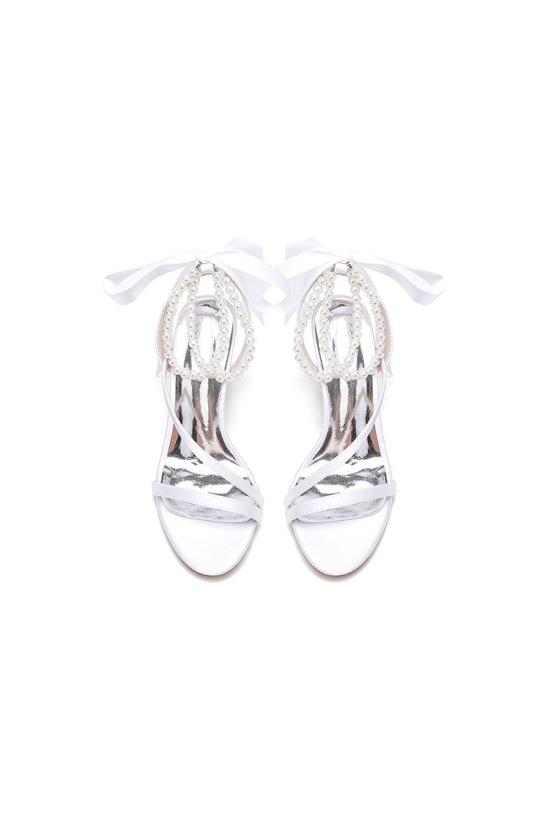 Pearl Open Toe Ankle Strap High Heels - KissProm
