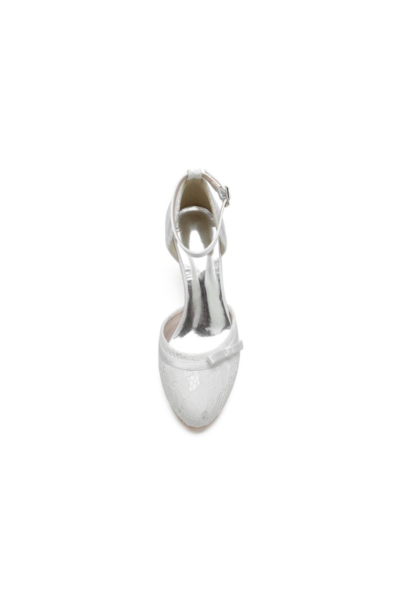 Chic White Lace Pointed - Toe Heels with Silver Heel - KissProm
