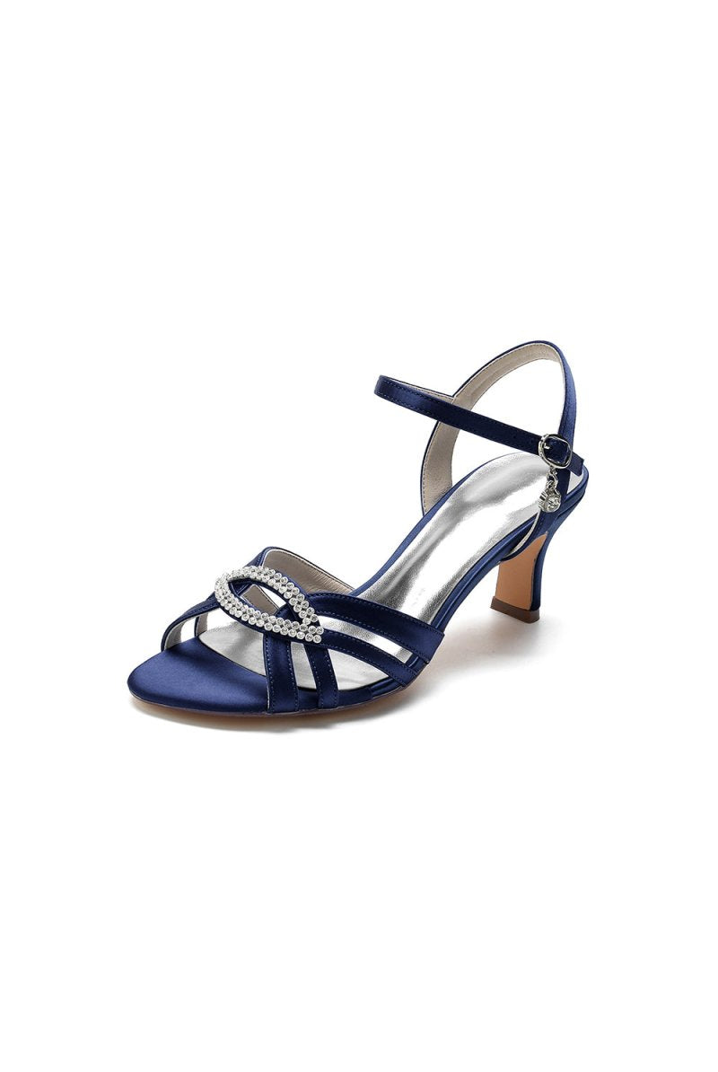 Elegant Royal Blue Satin Pump with Silver Buckle and Crystal Accent