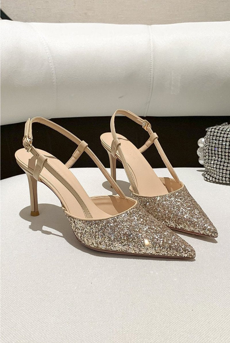 Stiletto High Heels with One Buckle and Toe Cap - KissProm
