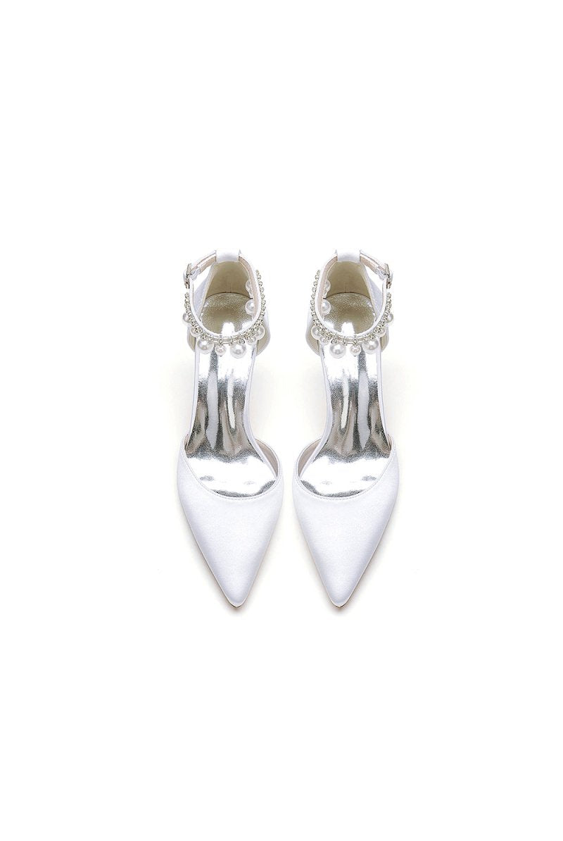 Pointed Toe Pearl Strap Kitten Heels - KissProm
