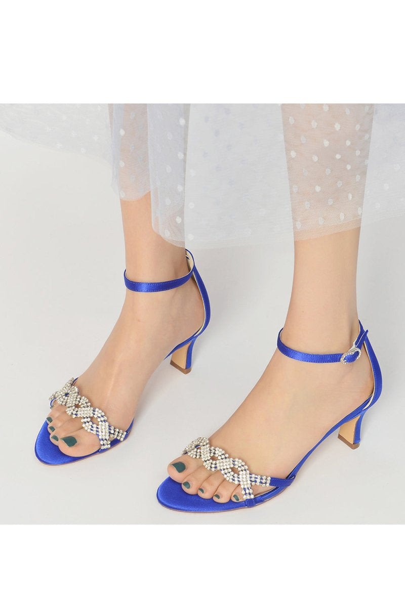 Elegant Blue Satin Pump with Silver Chain and Rhinestone Accents - KissProm