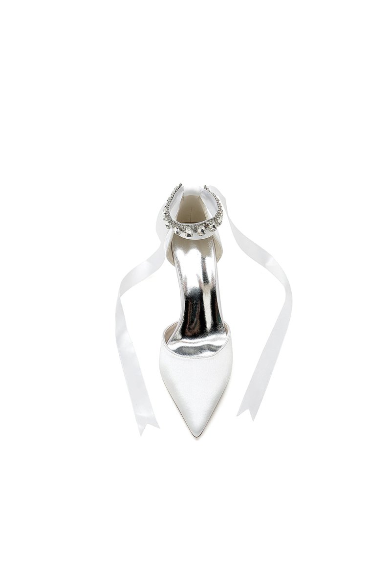 Pointed Toe Stiletto Heels with Ribbon Tie - KissProm