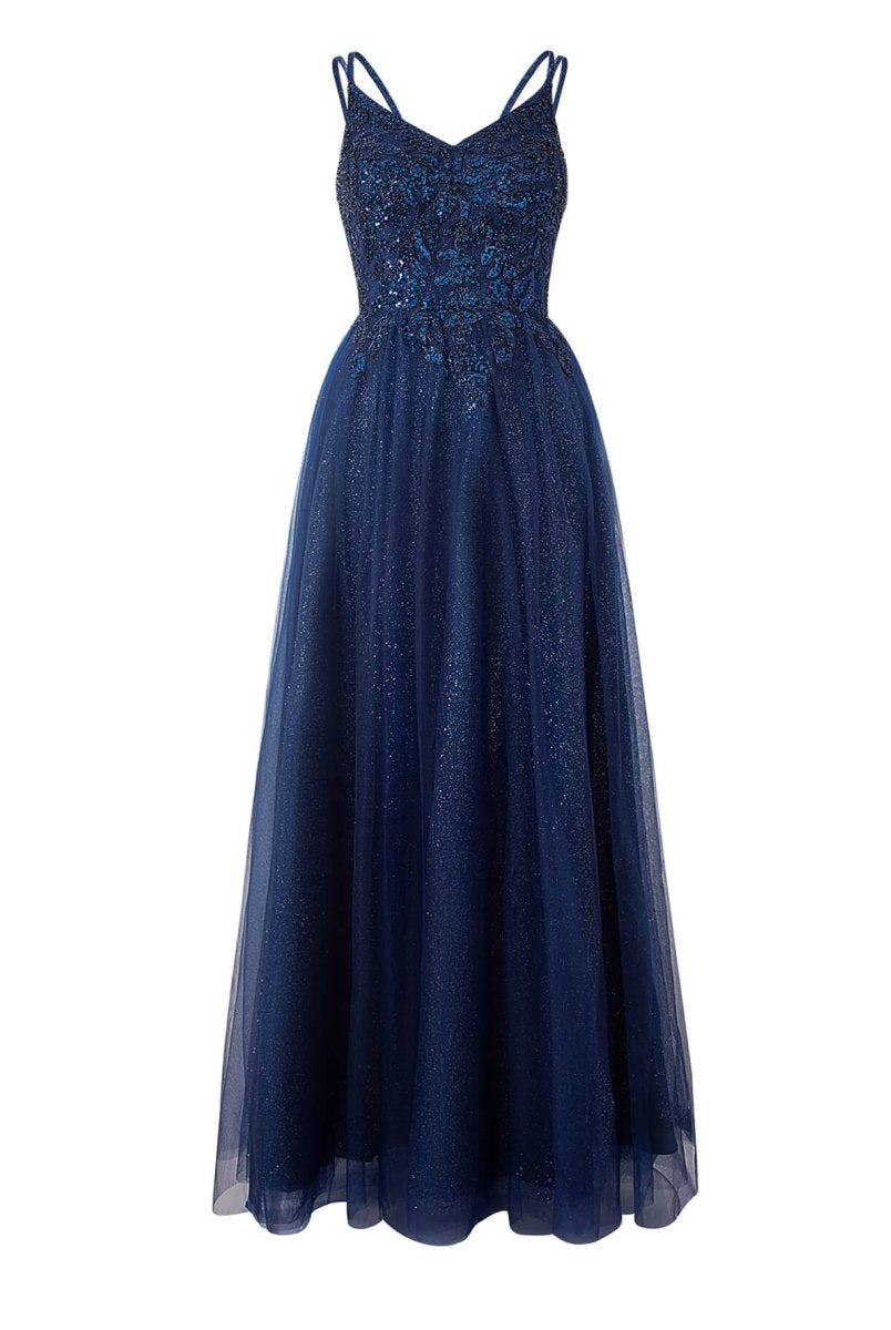 Emily Navy Blue | A-line Floor Length Glitter Tulle Prom Dress