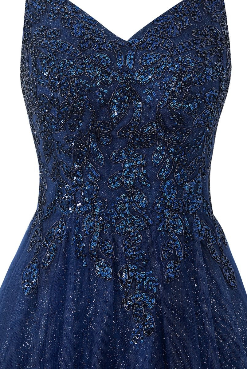 Emily Navy Blue | A-line Floor Length Glitter Tulle Prom Dress