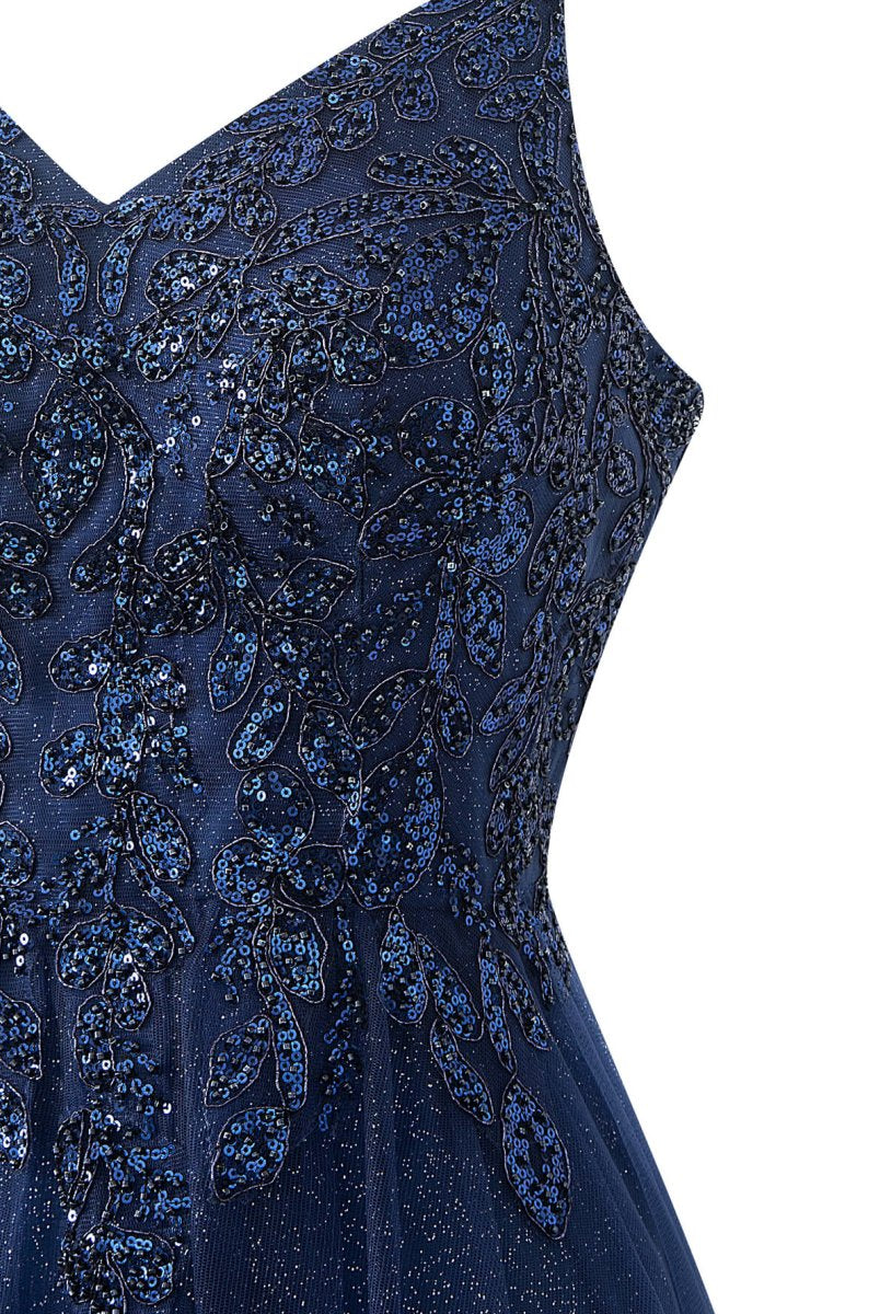 Emily Navy Blue | A-line Floor Length Glitter Tulle Prom Dress