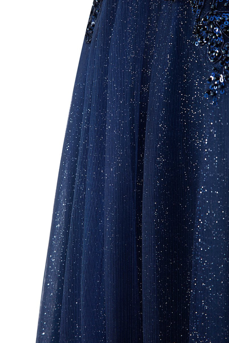 Emily Navy Blue | A-line Floor Length Glitter Tulle Prom Dress