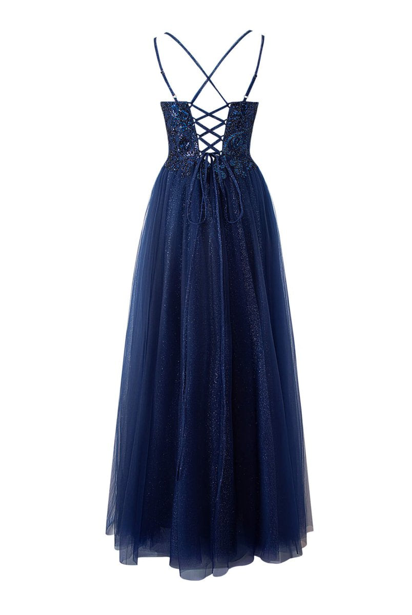Emily Navy Blue | A-line Floor Length Glitter Tulle Prom Dress
