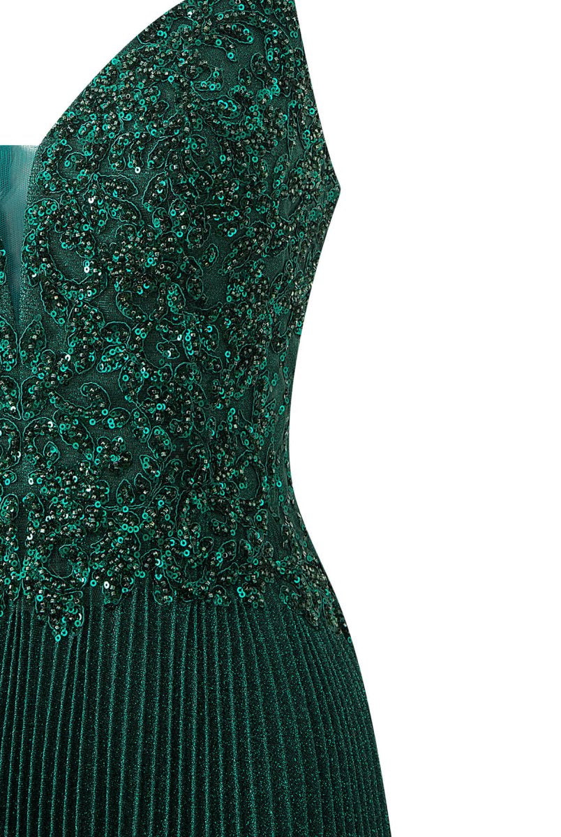 Elizabeth | Rose Pink A - line Floor Length Glitter Jersey Prom Dress with Appliques and Sequins - KissProm