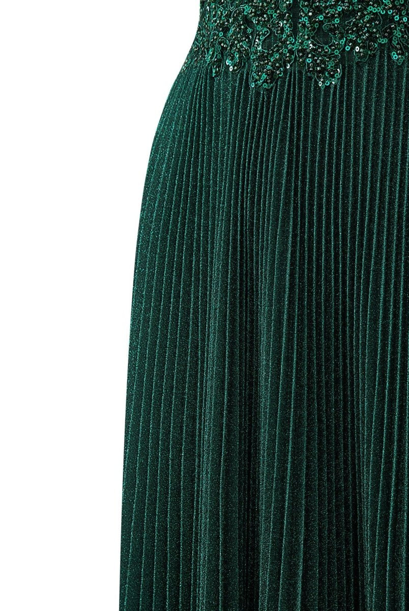 Elizabeth | Rose Pink A - line Floor Length Glitter Jersey Prom Dress with Appliques and Sequins - KissProm