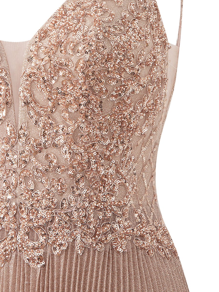 Elizabeth | Rose Pink A - line Floor Length Glitter Jersey Prom Dress with Appliques and Sequins - KissProm