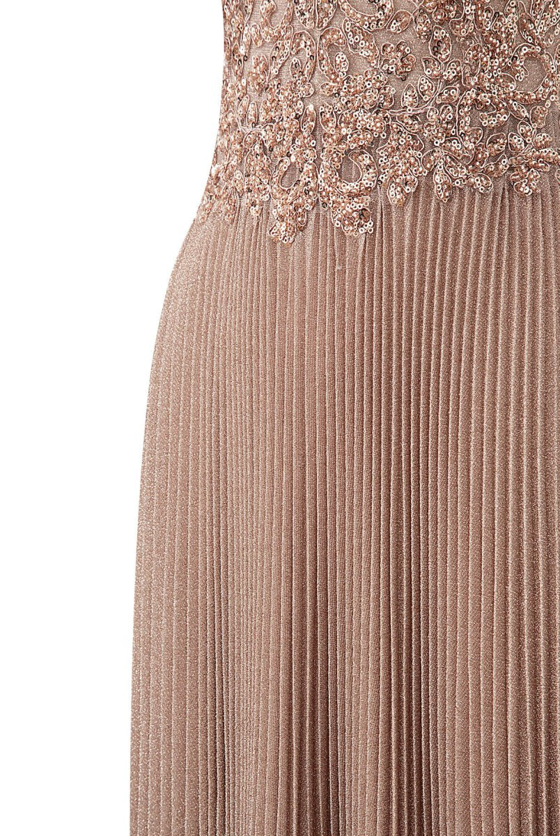 Elizabeth | Rose Pink A - line Floor Length Glitter Jersey Prom Dress with Appliques and Sequins - KissProm