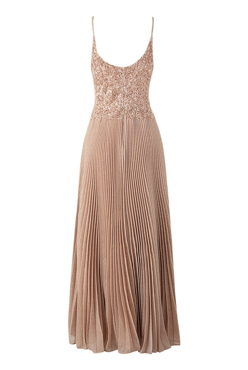Elizabeth | Rose Pink A - line Floor Length Glitter Jersey Prom Dress with Appliques and Sequins - KissProm