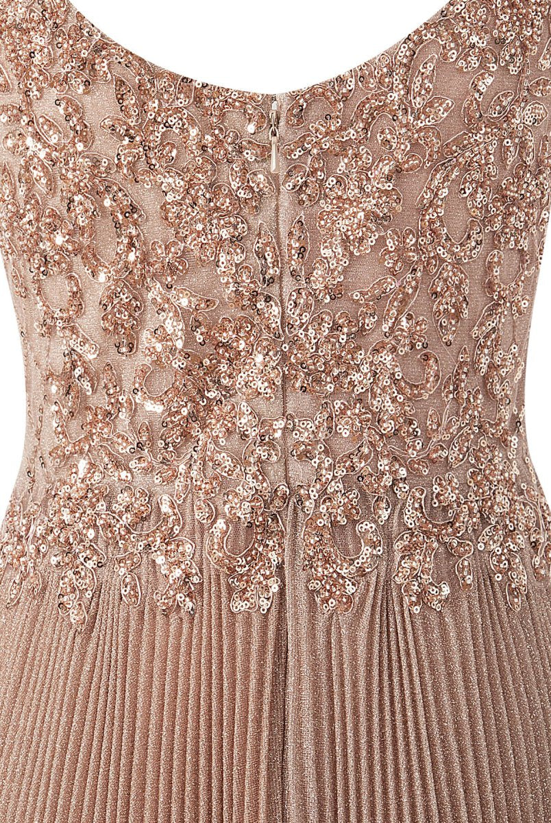 Elizabeth | Rose Pink A - line Floor Length Glitter Jersey Prom Dress with Appliques and Sequins - KissProm