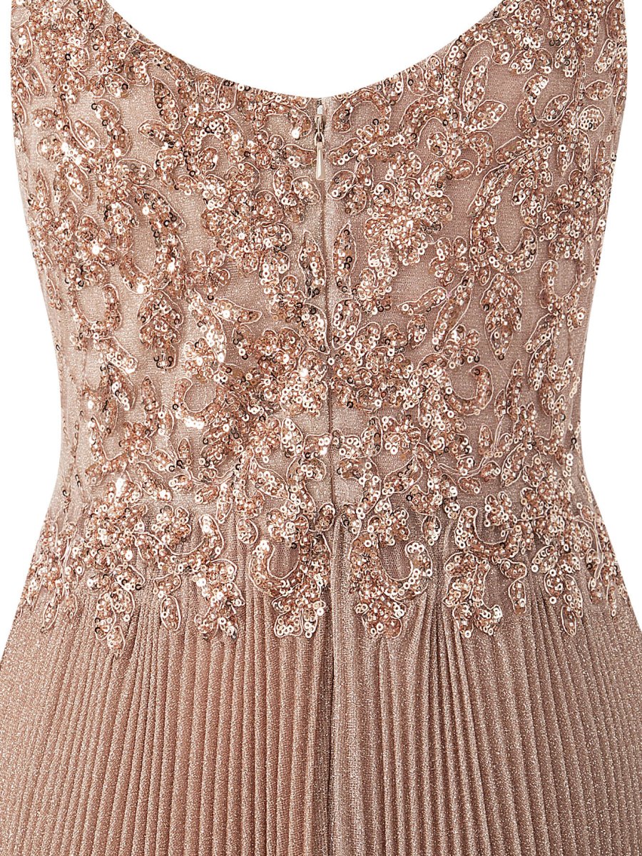 Elizabeth | Rose Pink A - line Floor Length Glitter Jersey Prom Dress with Appliques and Sequins - KissProm