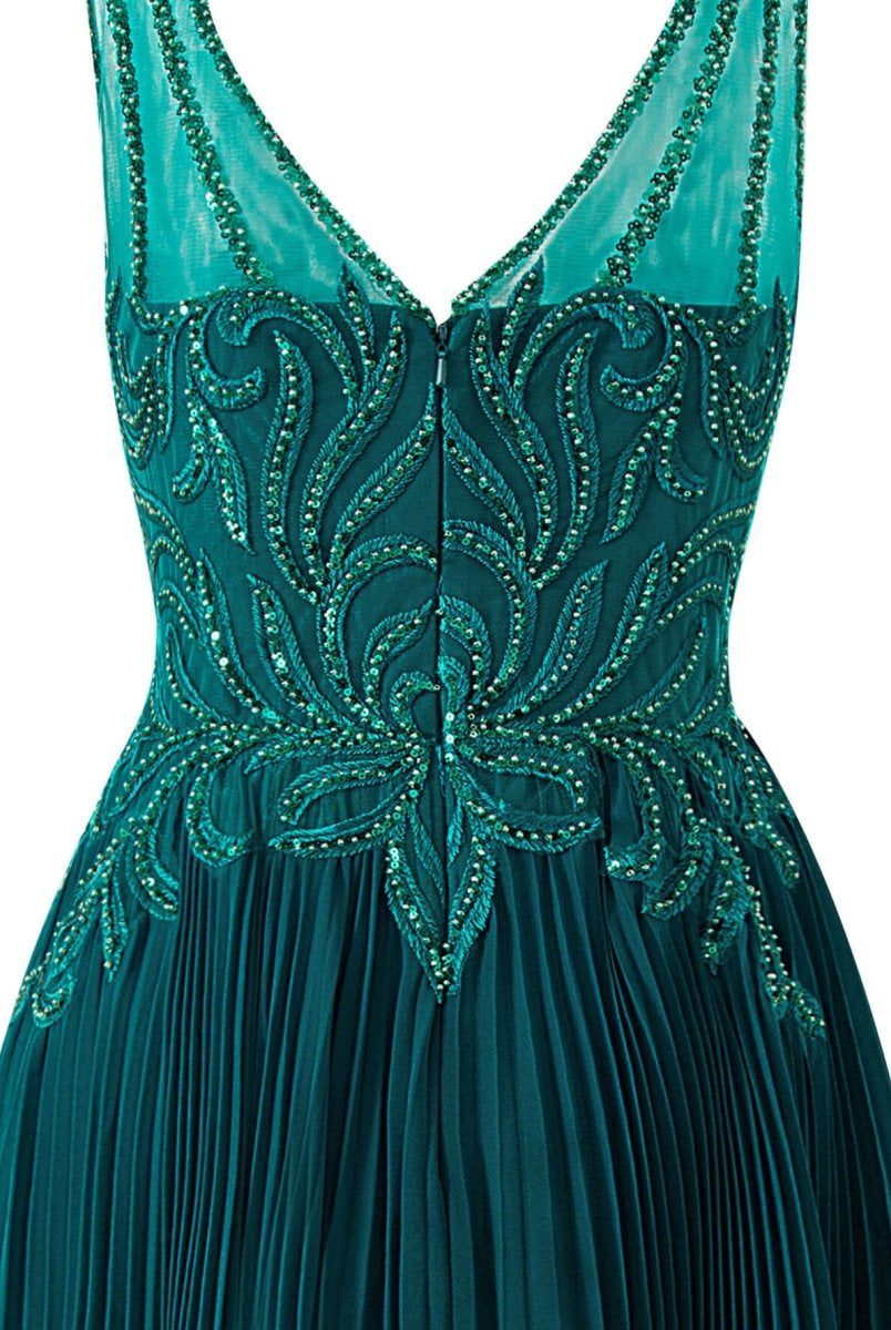 Abigail Dark Green | A - line V - neck Chiffon Prom Dress - KissProm
