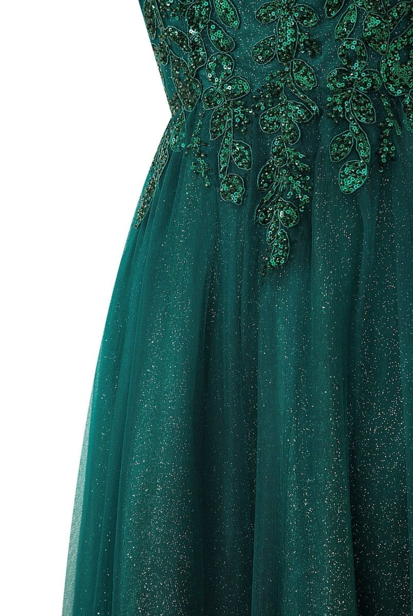 Emily Navy Blue | A-line Floor Length Glitter Tulle Prom Dress