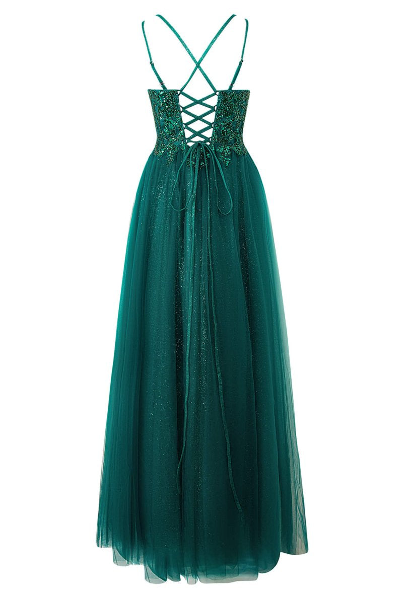 Emily Navy Blue | A-line Floor Length Glitter Tulle Prom Dress