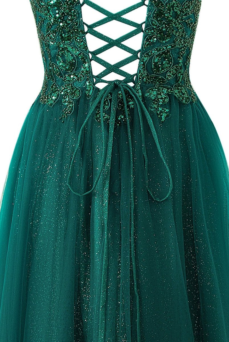 Emily Navy Blue | A-line Floor Length Glitter Tulle Prom Dress