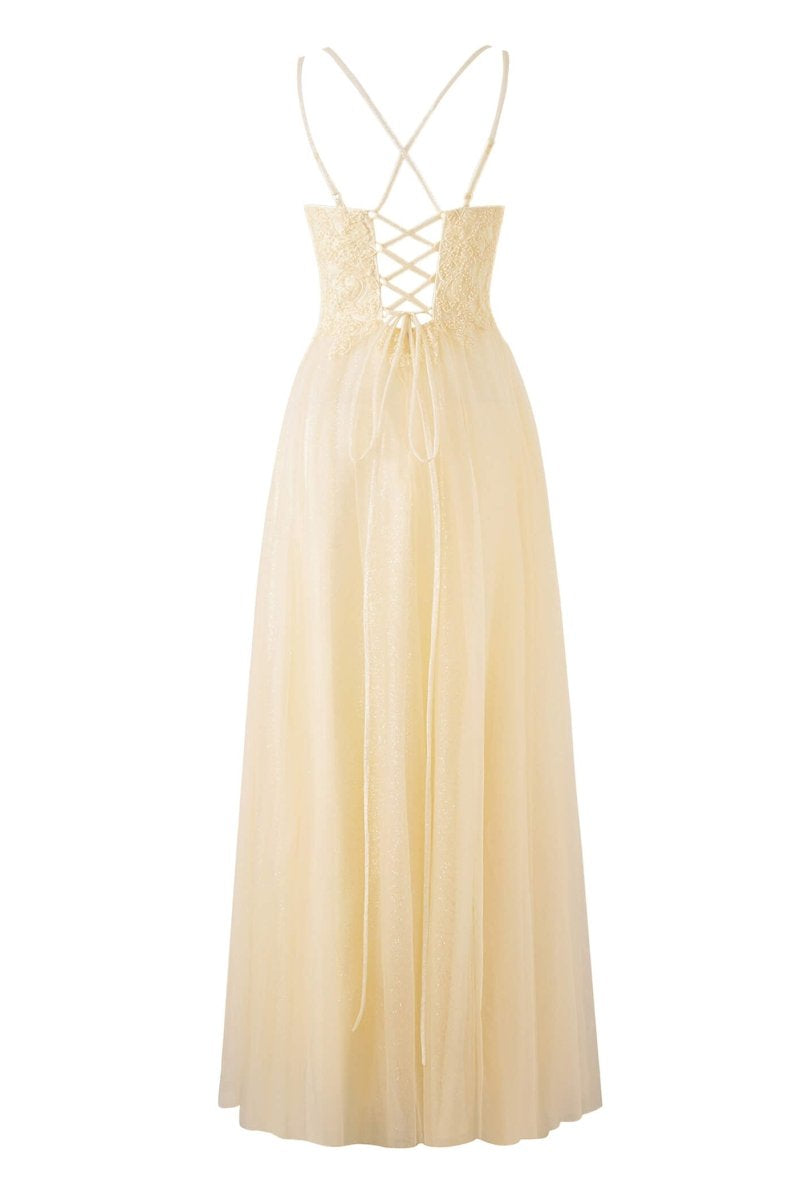 Emily Navy Blue | A-line Floor Length Glitter Tulle Prom Dress