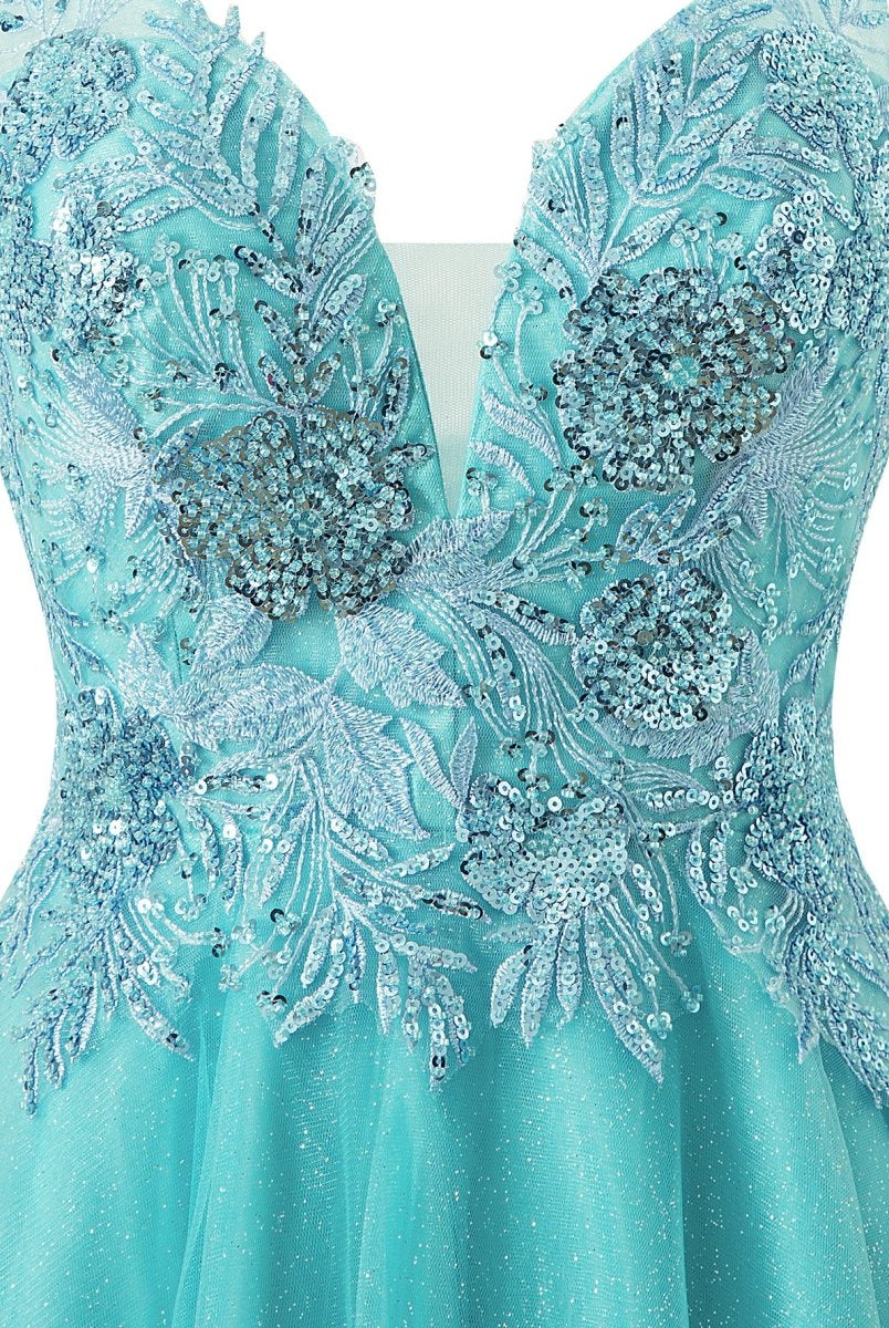 Sofia | A - line Short Spaghetti Strap Glitter Tulle Homecoming Dress - KissProm