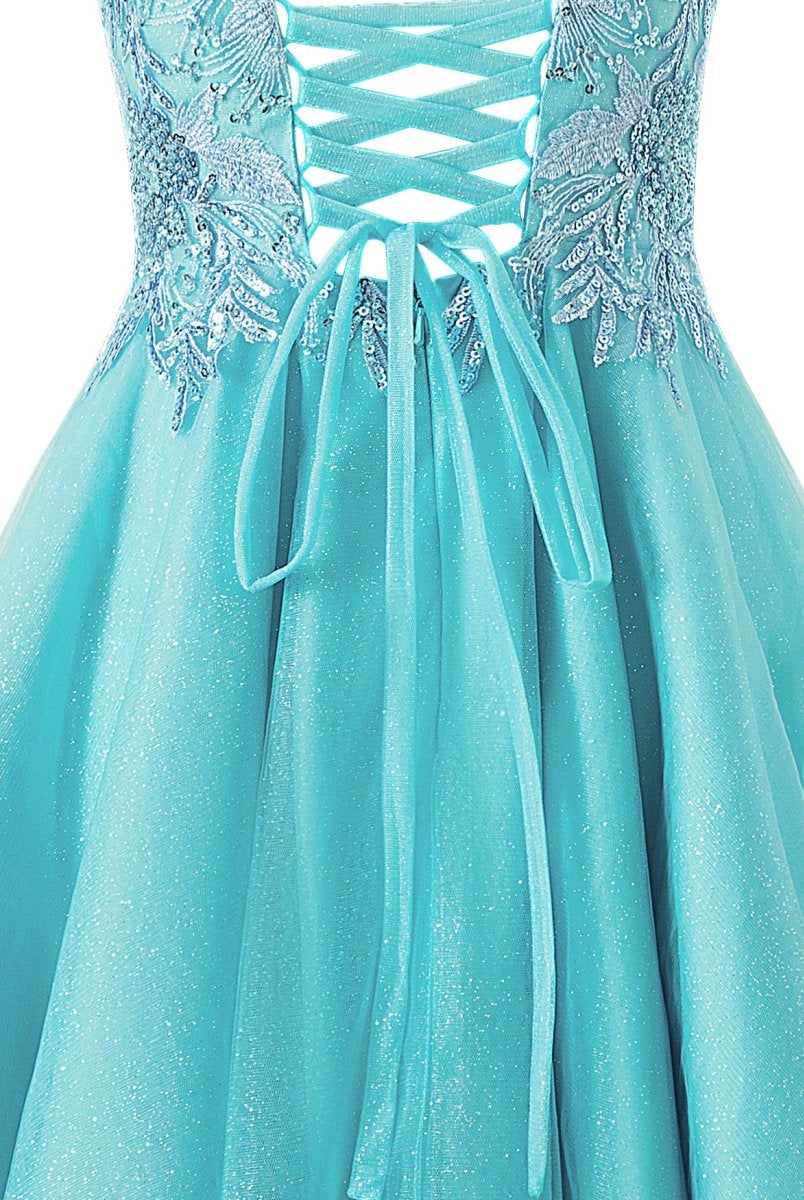 Sofia | A - line Short Spaghetti Strap Glitter Tulle Homecoming Dress - KissProm
