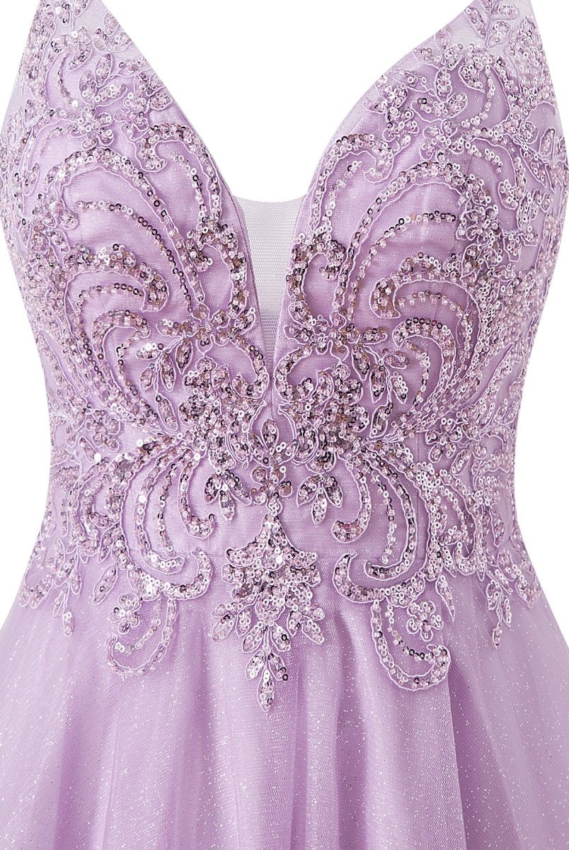 Mya |A line Short Spaghetti Strap Glitter Tulle Homecoming Dress - KissProm