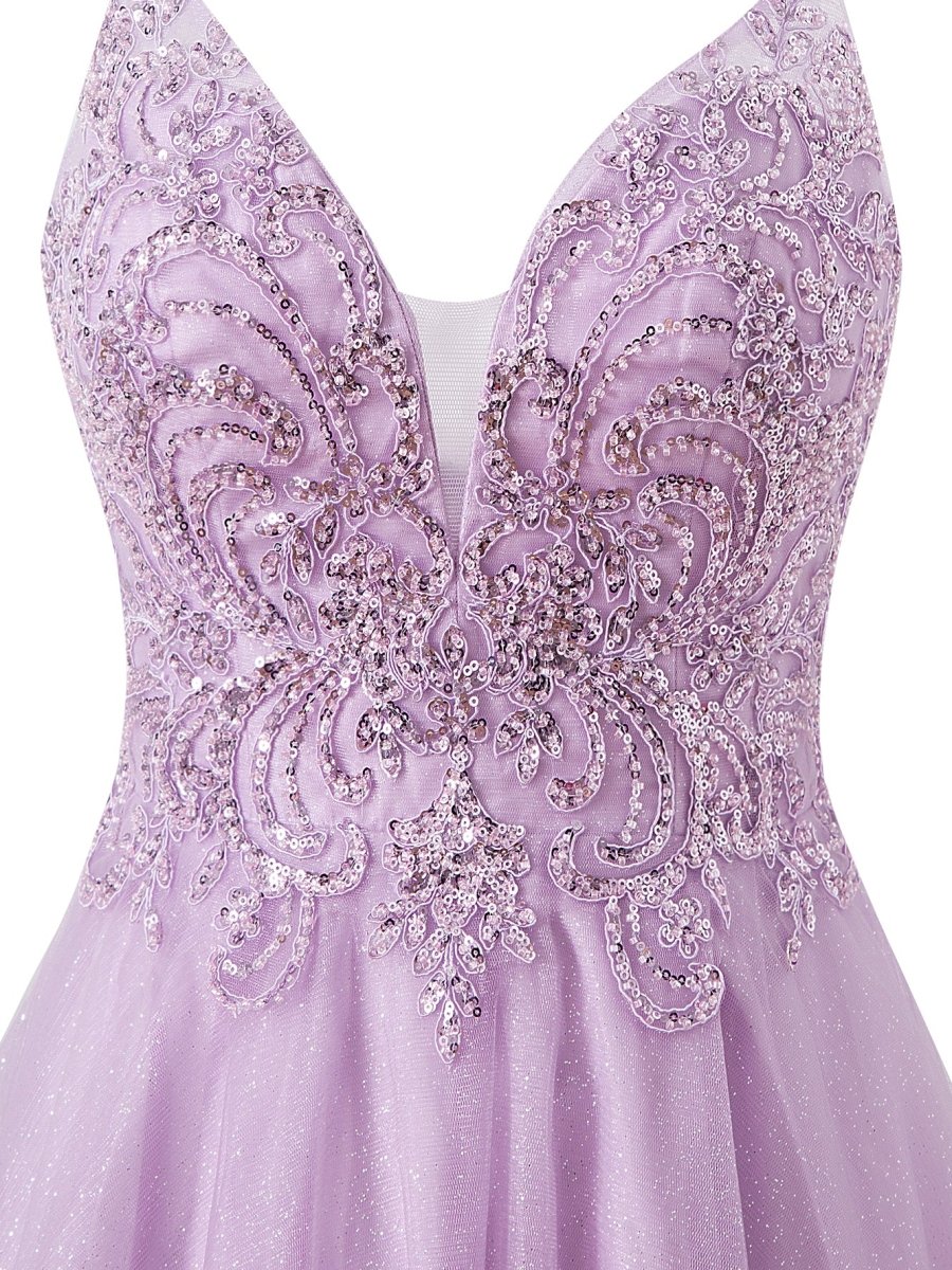 Mya |A line Short Spaghetti Strap Glitter Tulle Homecoming Dress - KissProm