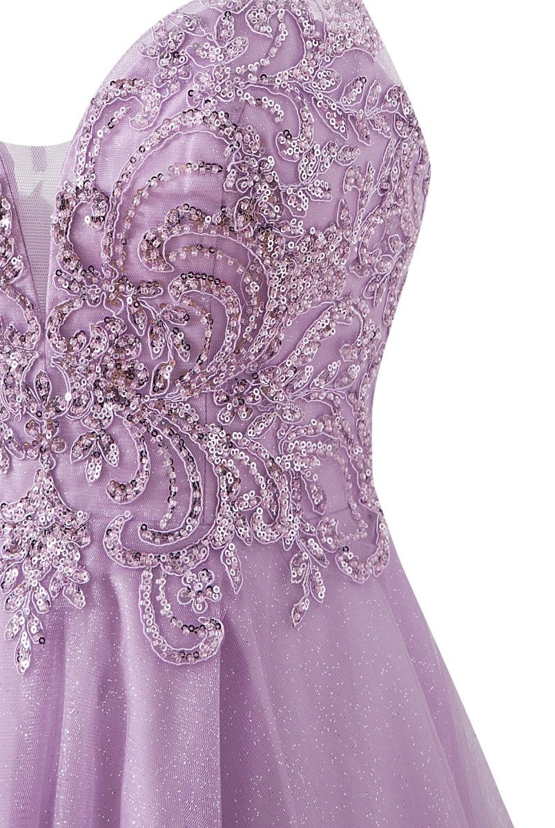 Mya |A line Short Spaghetti Strap Glitter Tulle Homecoming Dress - KissProm
