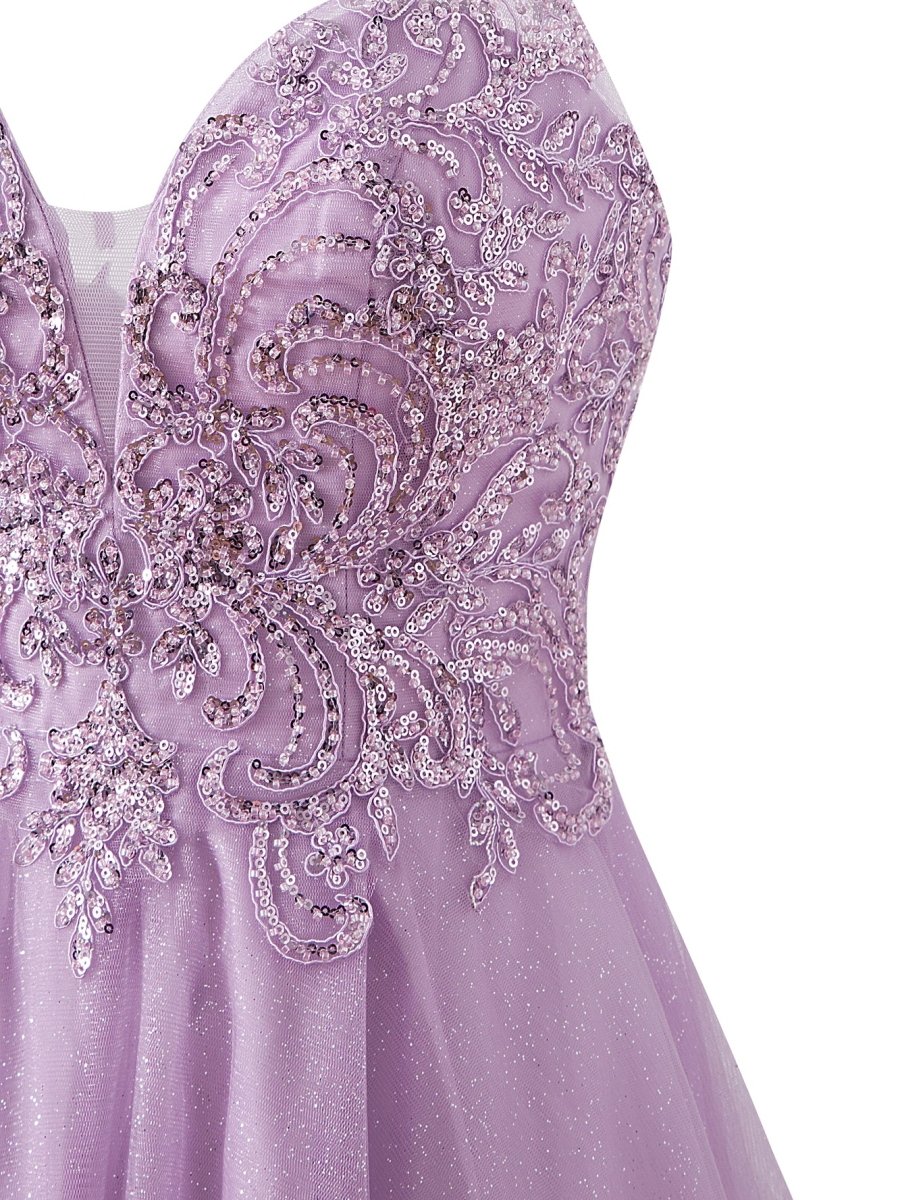 Mya |A line Short Spaghetti Strap Glitter Tulle Homecoming Dress - KissProm