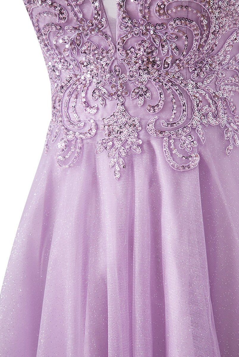 Mya |A line Short Spaghetti Strap Glitter Tulle Homecoming Dress - KissProm