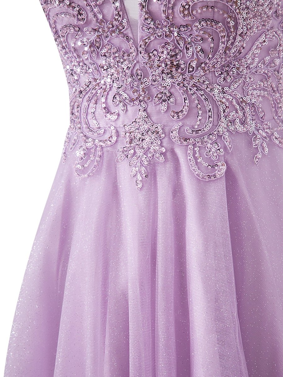 Mya |A line Short Spaghetti Strap Glitter Tulle Homecoming Dress - KissProm